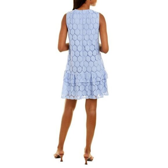 NWT London Times Sleeveless Tiered Ruffle Hem Floral Lace Mini Dress - Picture 3 of 5